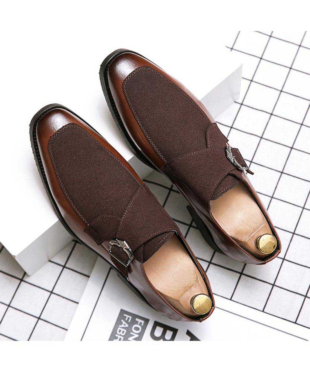 Brown suede monk strap slip on dress shoe | Mens dress shoes online 2117MS