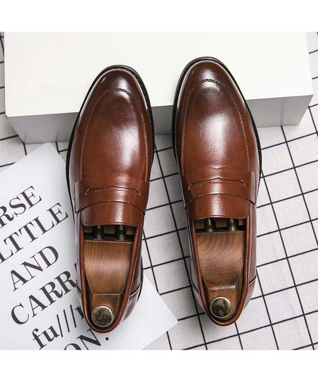 Brown retro penny slip on dress shoe | Mens dress shoes online 2120MS