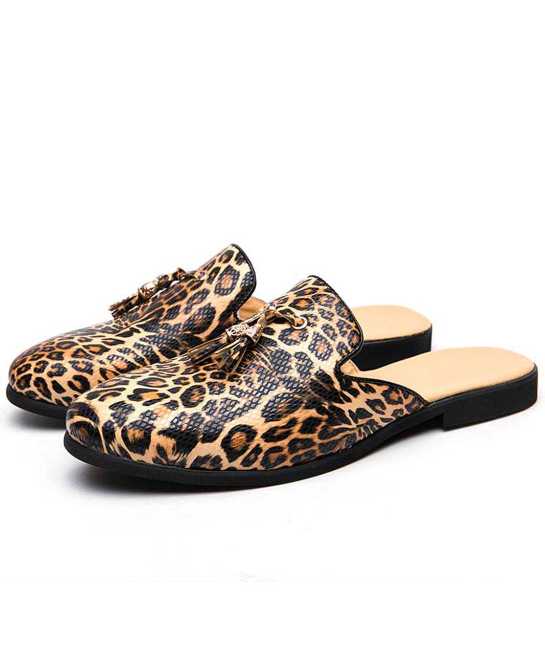 Leopard pattern print tassel slip on half shoe loafer | Mens shoe ...