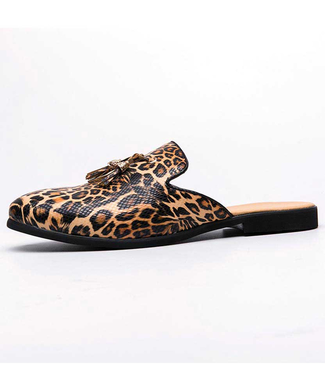 Leopard pattern print tassel slip on half shoe loafer | Mens shoe ...