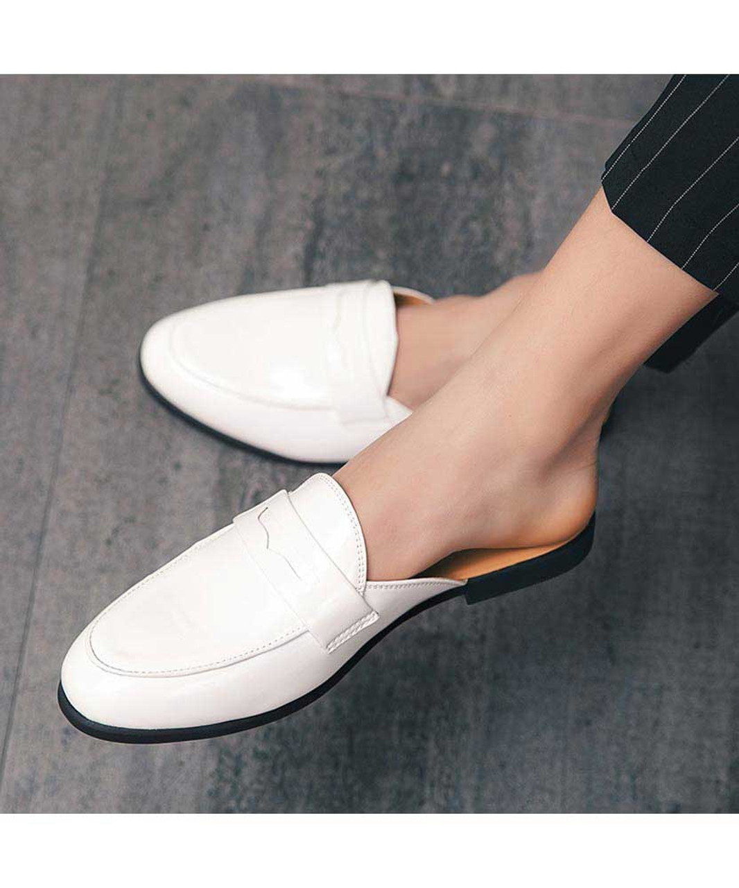 White patent penny slip on half shoe loafer | Mens shoe loafers online ...