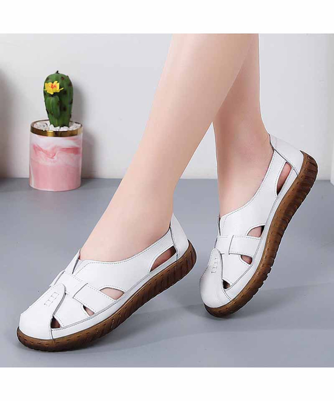 White hollow cut slip on shoe sandal | Womens sandals online 2503WS