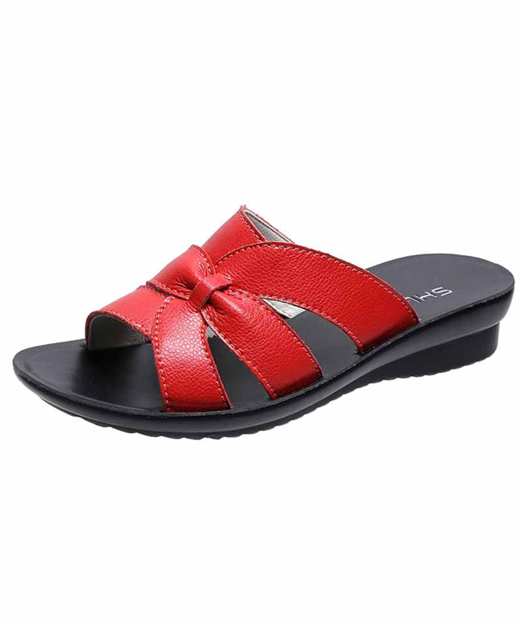 Red cross strap vamp slip on mule shoe sandal | Womens sandals online ...