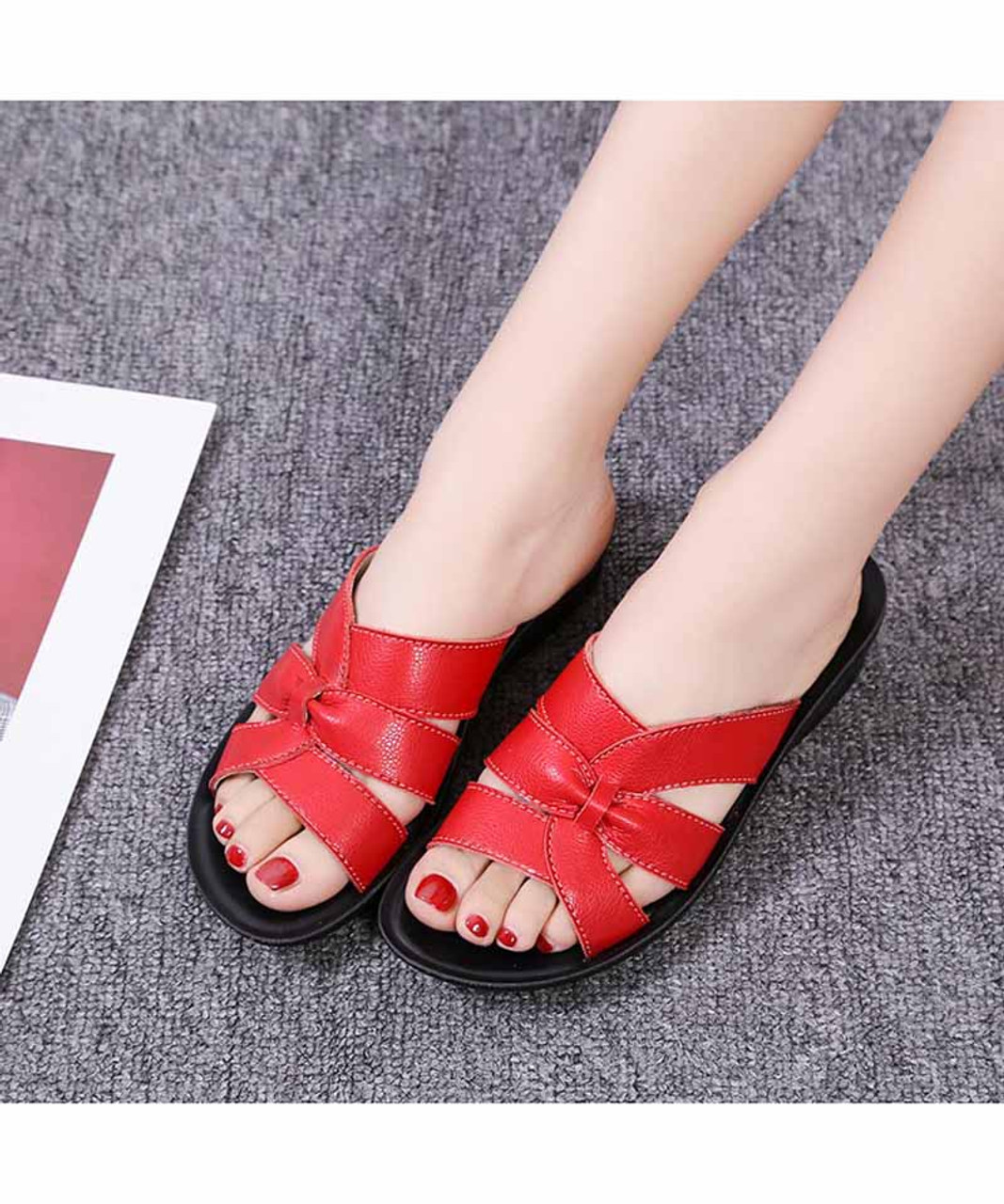 Red cross strap vamp slip on mule shoe sandal | Womens sandals online ...