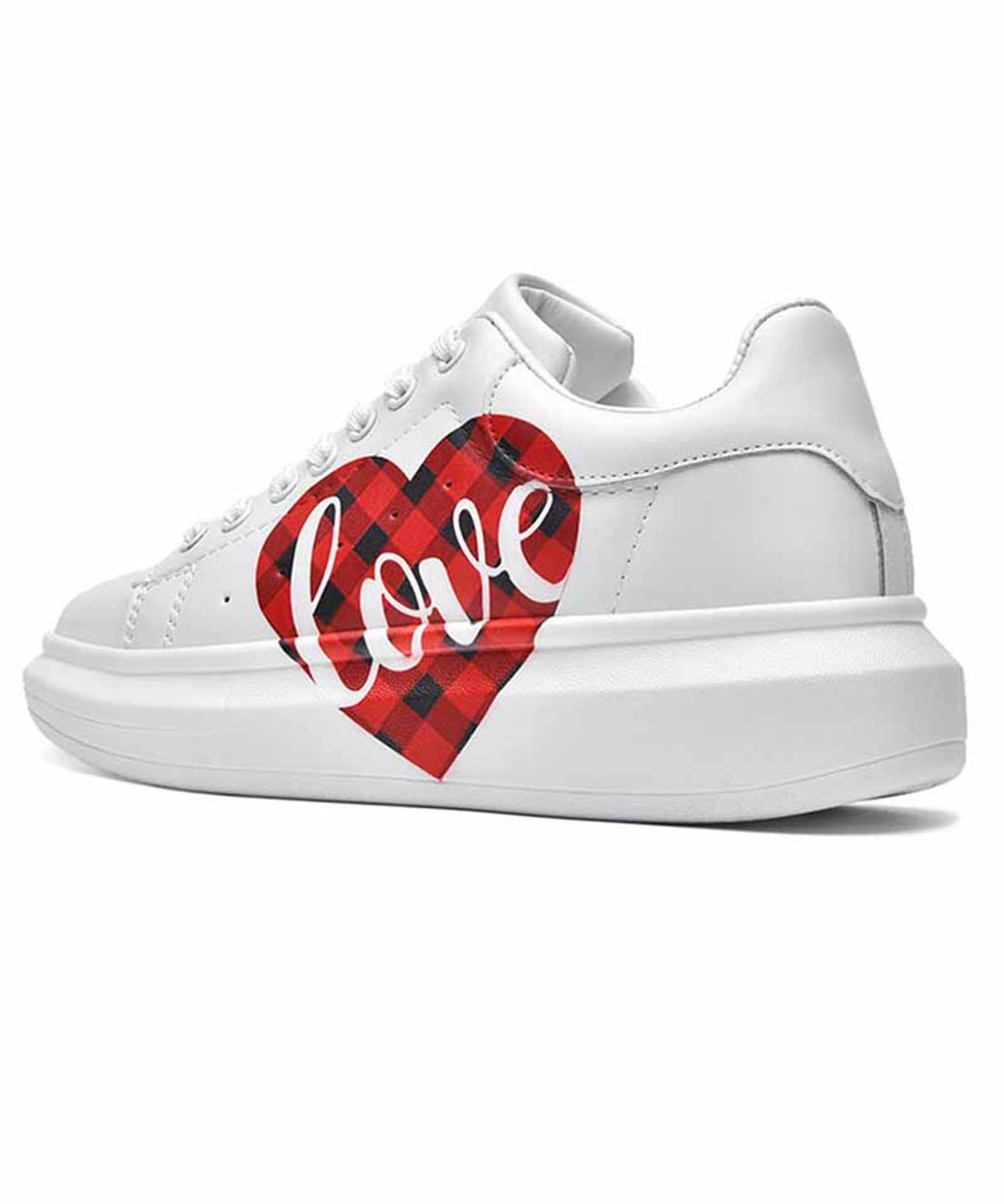 White check heart love pattern lace up shoe sneaker | Womens sneakers ...