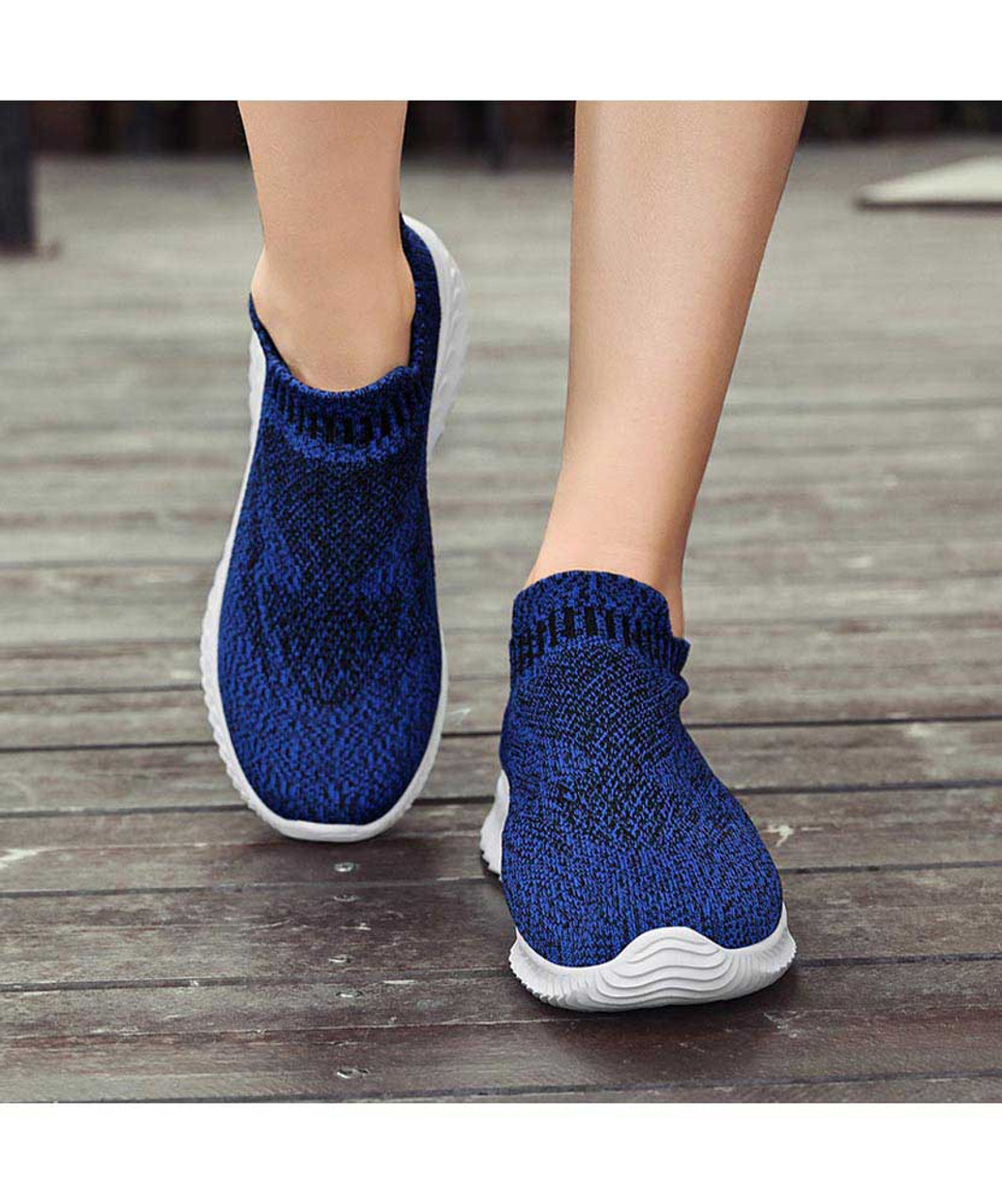 Blue pattern texture flyknit slip on shoe sneaker | Womens sneakers ...