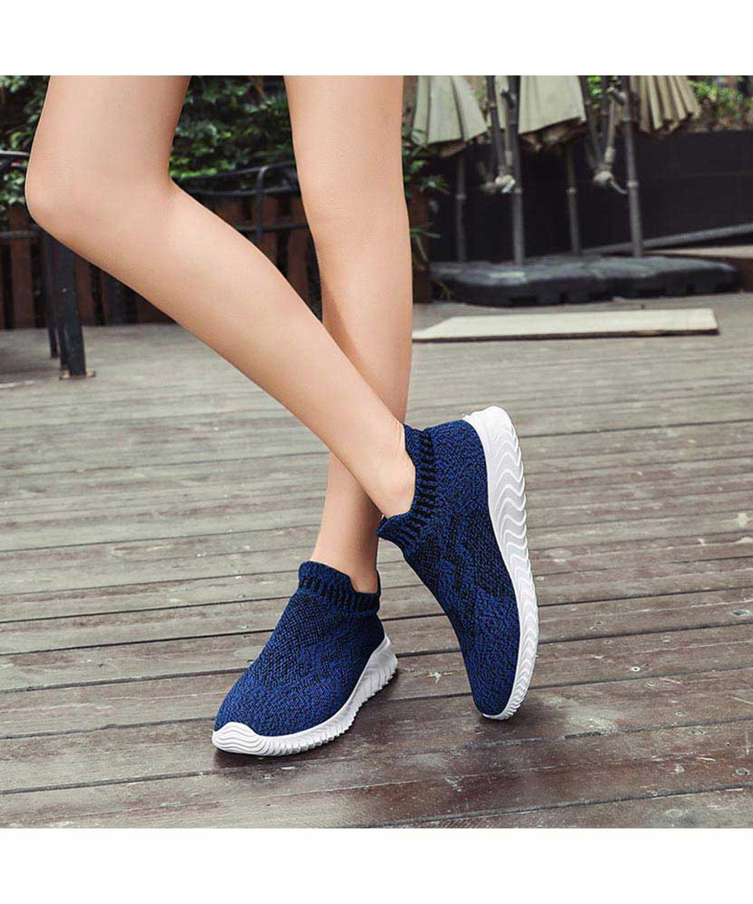 Blue pattern texture flyknit slip on shoe sneaker | Womens sneakers ...