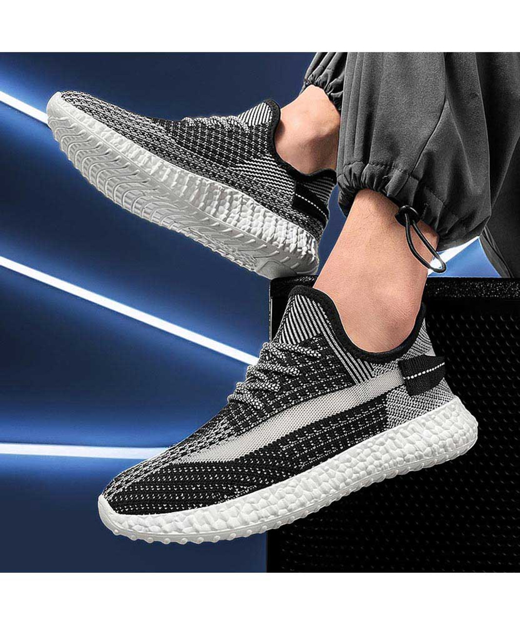 Black flyknit texture stripe check casual shoe sneaker | Womens ...