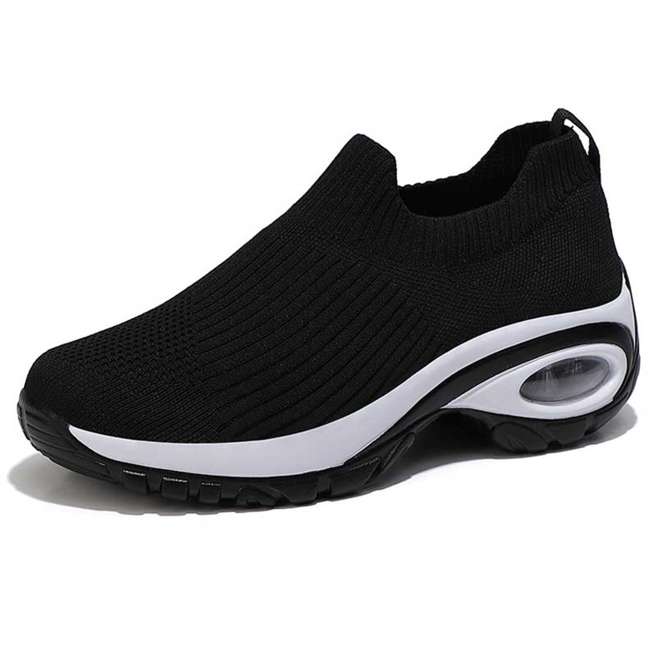 Black stripe slip on double rocker bottom sneaker | Womens rocker shoes ...