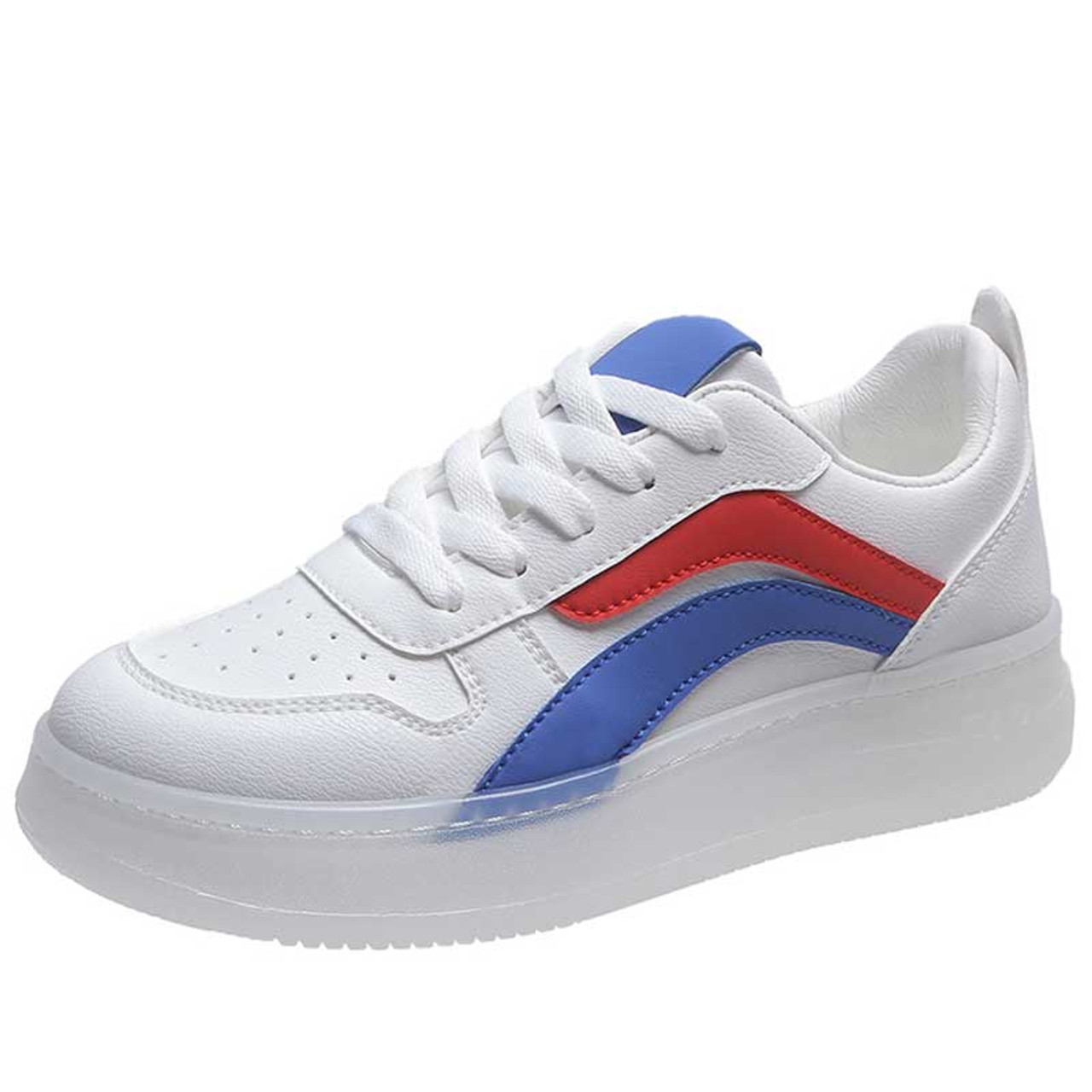 White shoes with clearance blue and red stripes