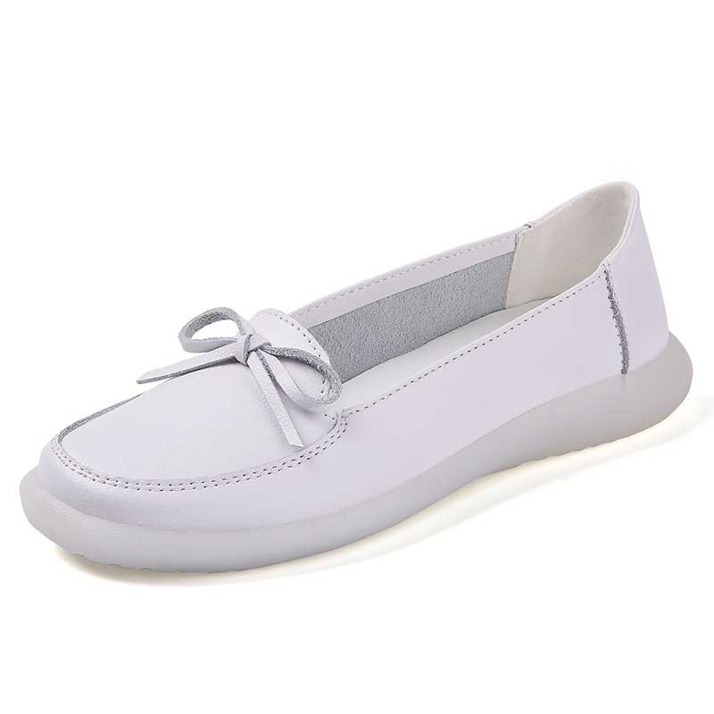 White bow lace low out slip on shoe loafer Womens shoe loafers online 2636WS