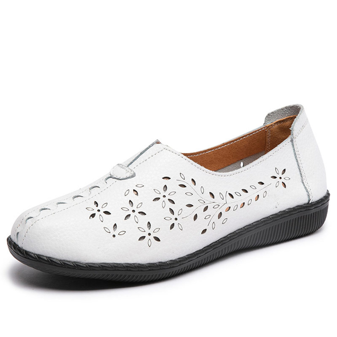 White floral hollow out slip on shoe loafer | Womens shoe loafers ...