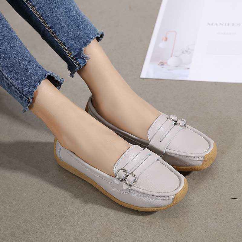 Grey double buckle strap slip on shoe loafer Womens shoe loafers online 2639WS