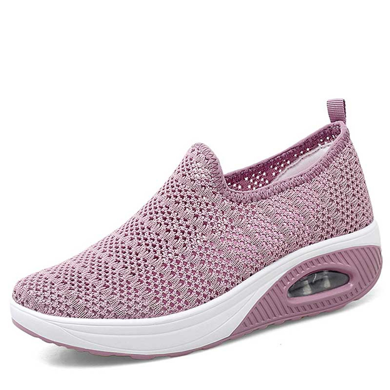 Pink flyknit hollow out slip on rocker bottom sneaker | Womens rocker ...