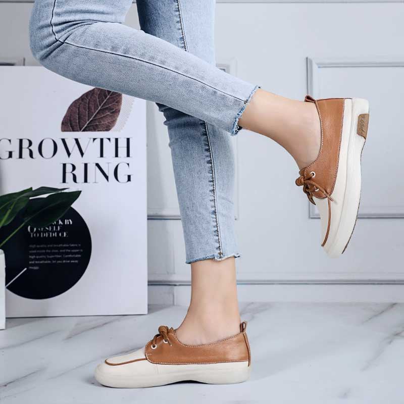 Apricot thread accent sport print lace up shoe Womens lace up shoes