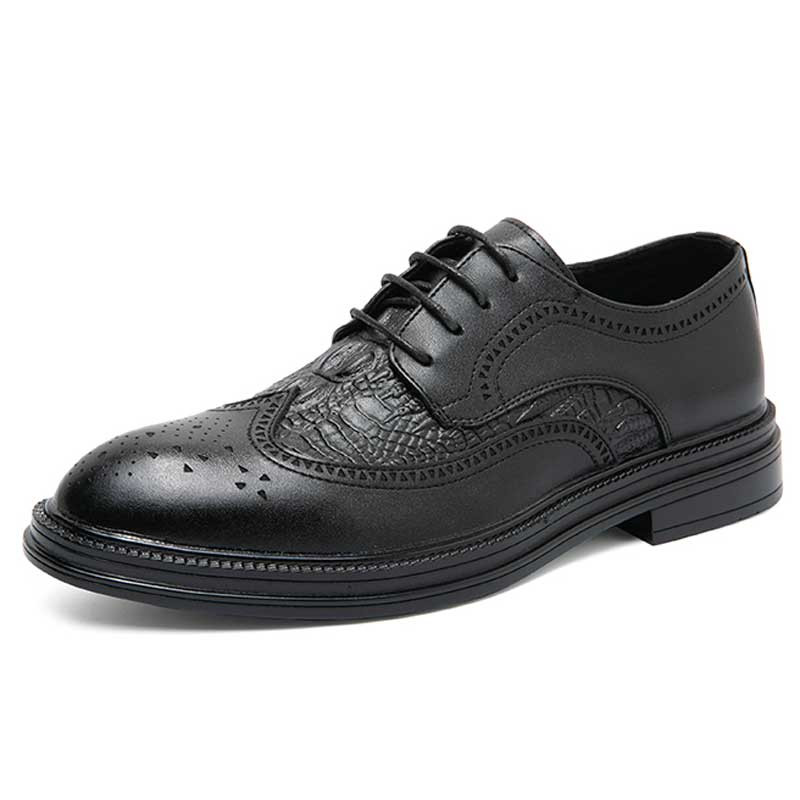 Men\'s Black Patterned Lace-Up Derby Shoes Off-White For Walking Derby Shoes Men main image 2
