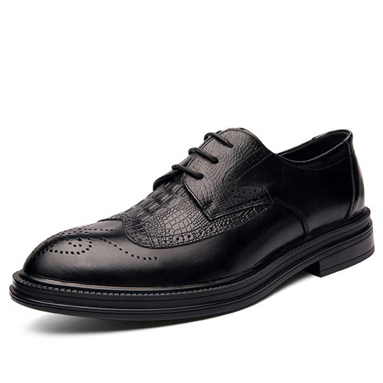 Black croc skin pattern retro brogue derby dress shoe | Mens dress ...
