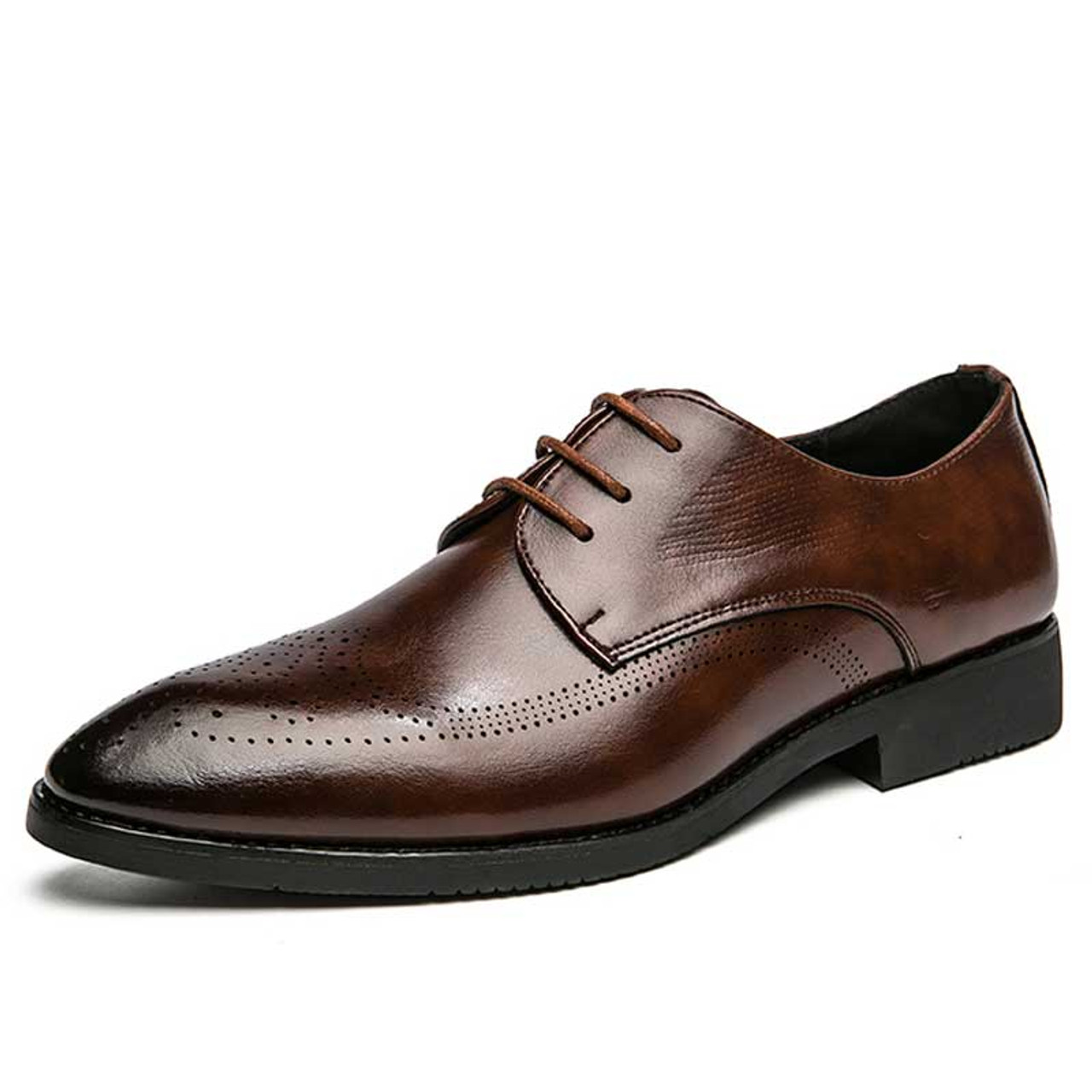 Brown retro brogue point toe derby dress shoe | Mens dress shoes online ...