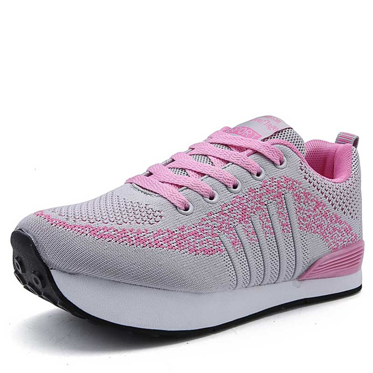 Pink grey stripe pattern texture negative heel rocker sneaker | Womens ...