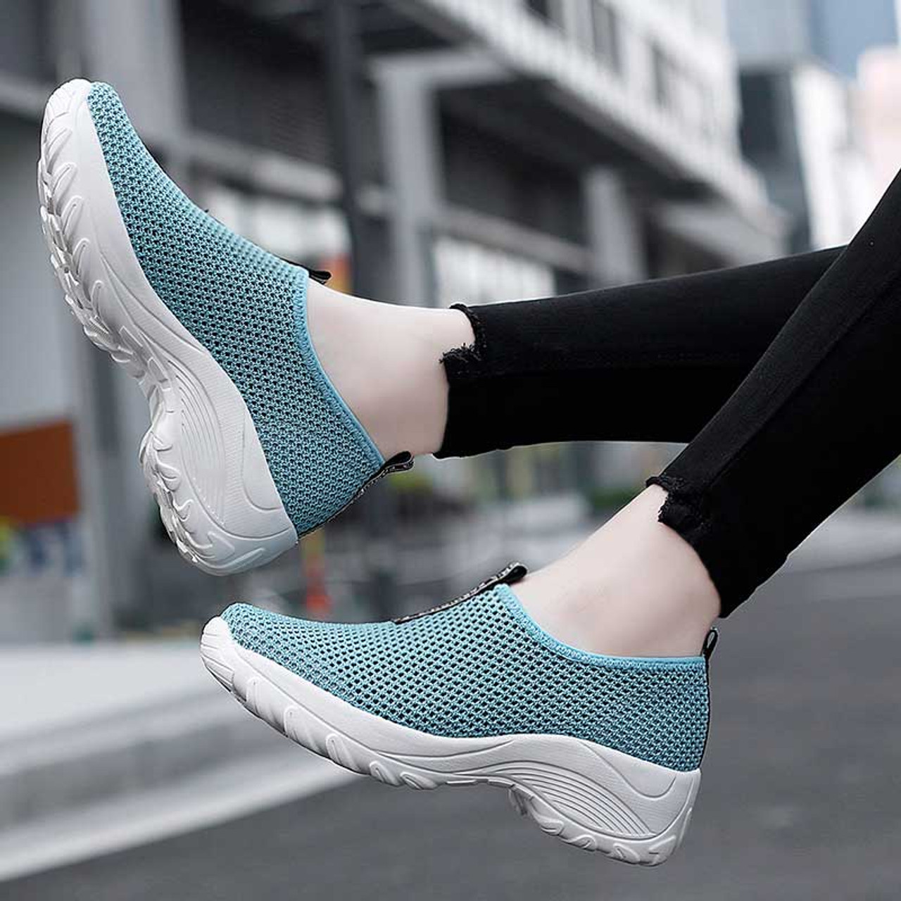 Blue plain hollow out slip on double rocker bottom sneaker | Womens ...