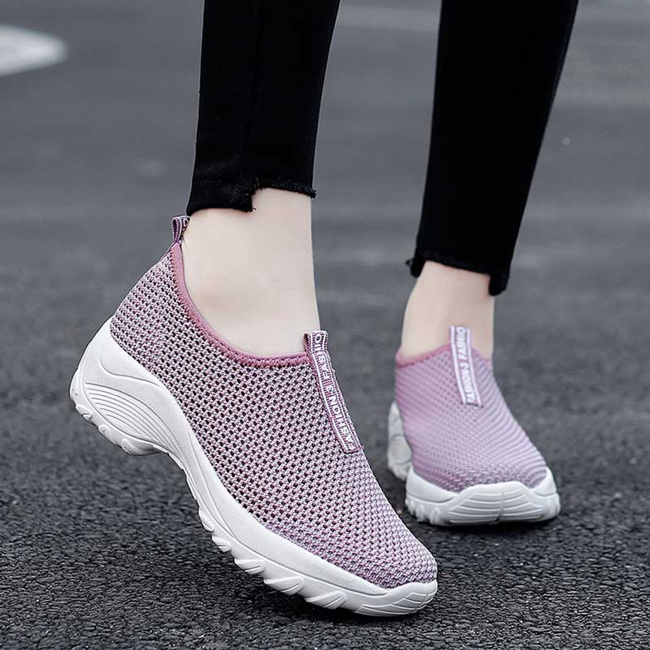 Pink plain hollow out slip on double rocker bottom sneaker | Womens ...