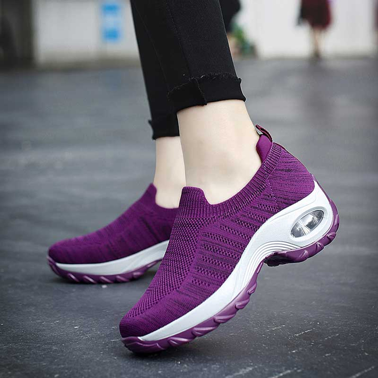 Purple stripe texture slip on double rocker bottom sneaker | Womens ...