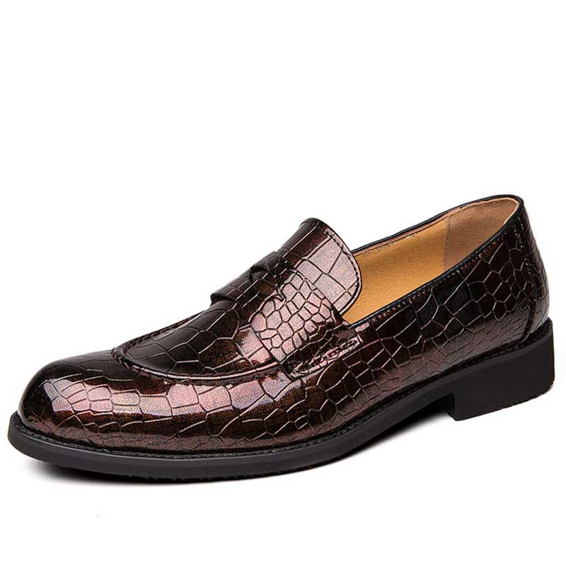 Brown croc skin pattern penny slip on 