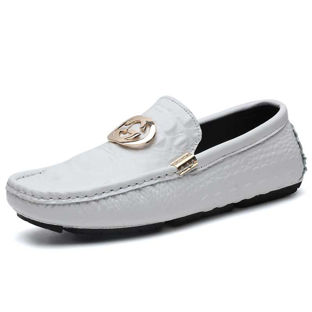 White metal buckle croc skin pattern slip on shoe loafer | Mens shoe ...