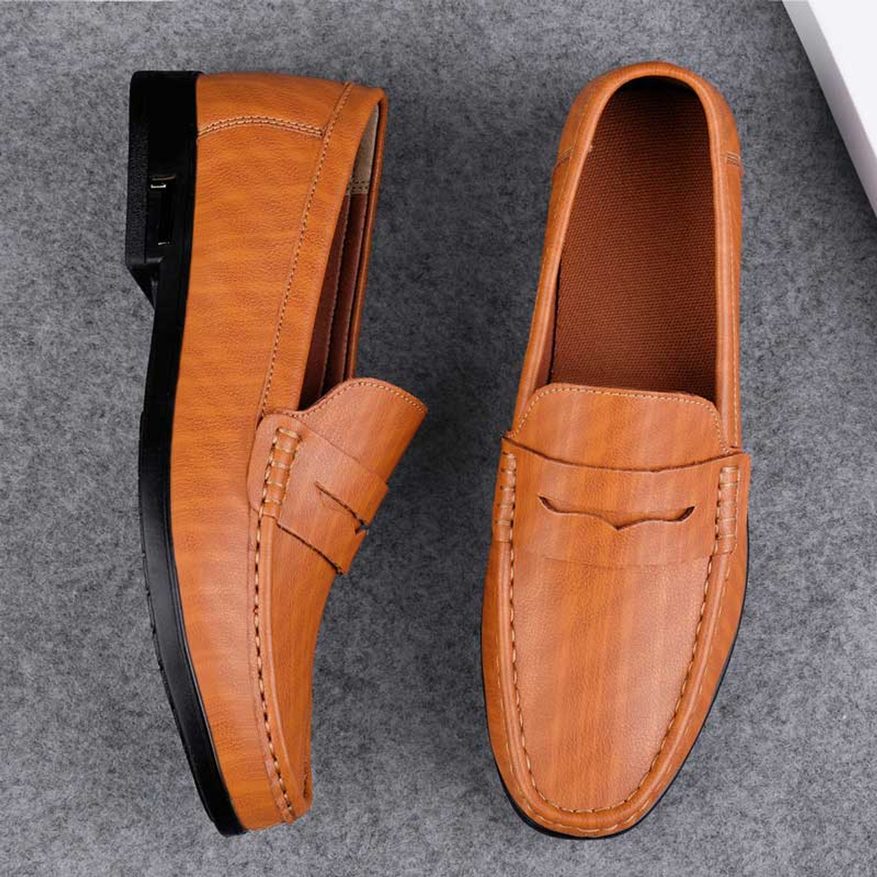 Brown penny strap slip on shoe loafer Mens shoe loafers online 2280MS