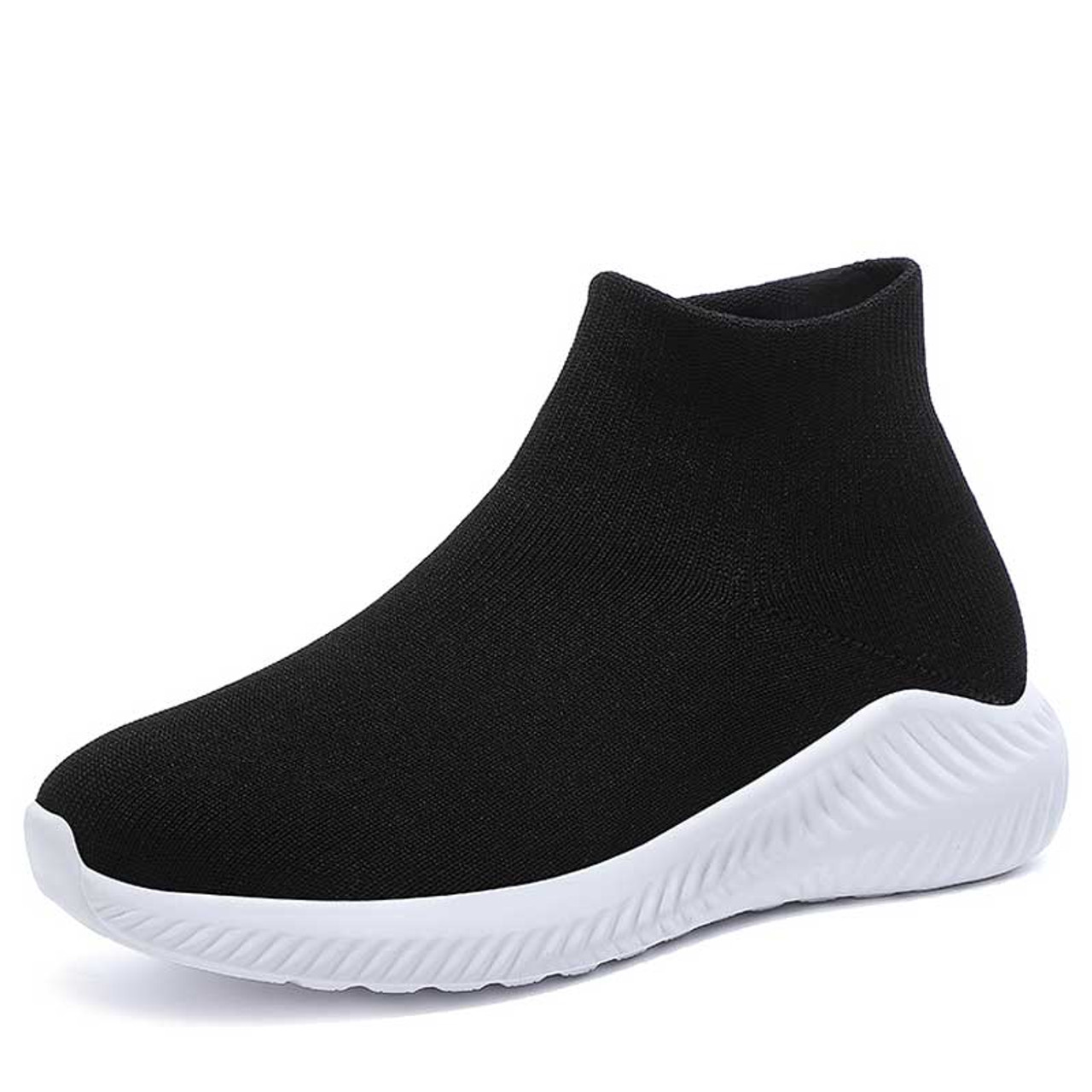 Black white plain flyknit sock like fit slip on shoe sneaker | Womens ...