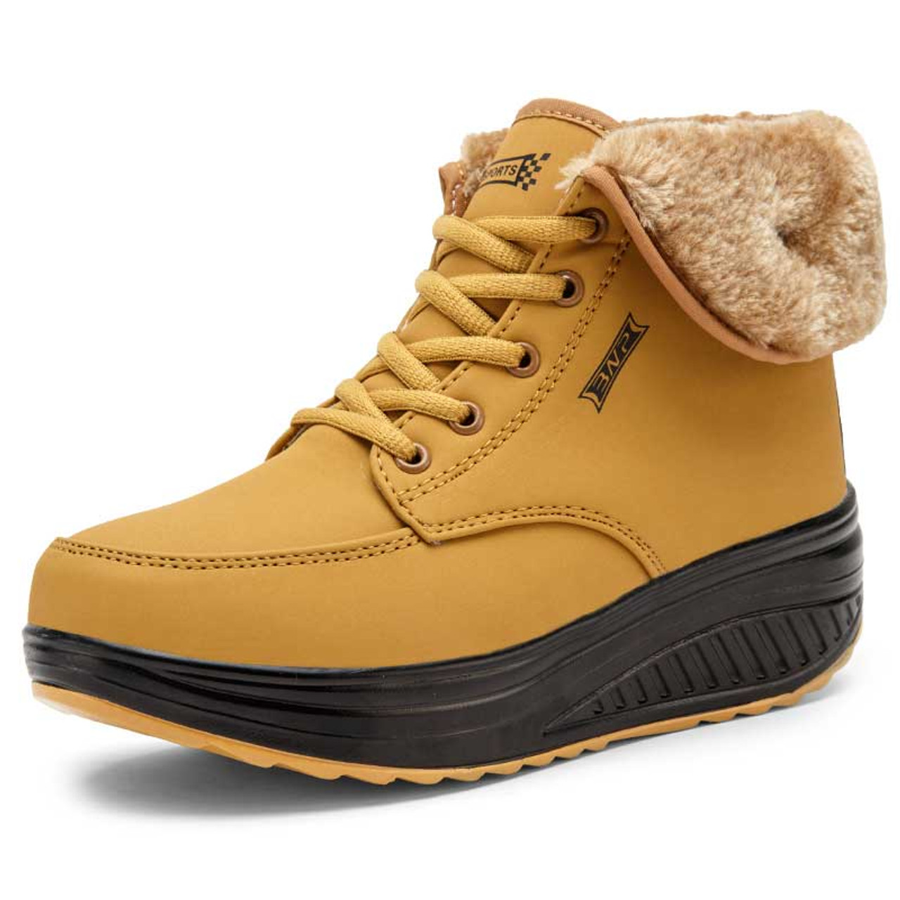 Yellow logo pattern winter rocker bottom shoe sneaker boot