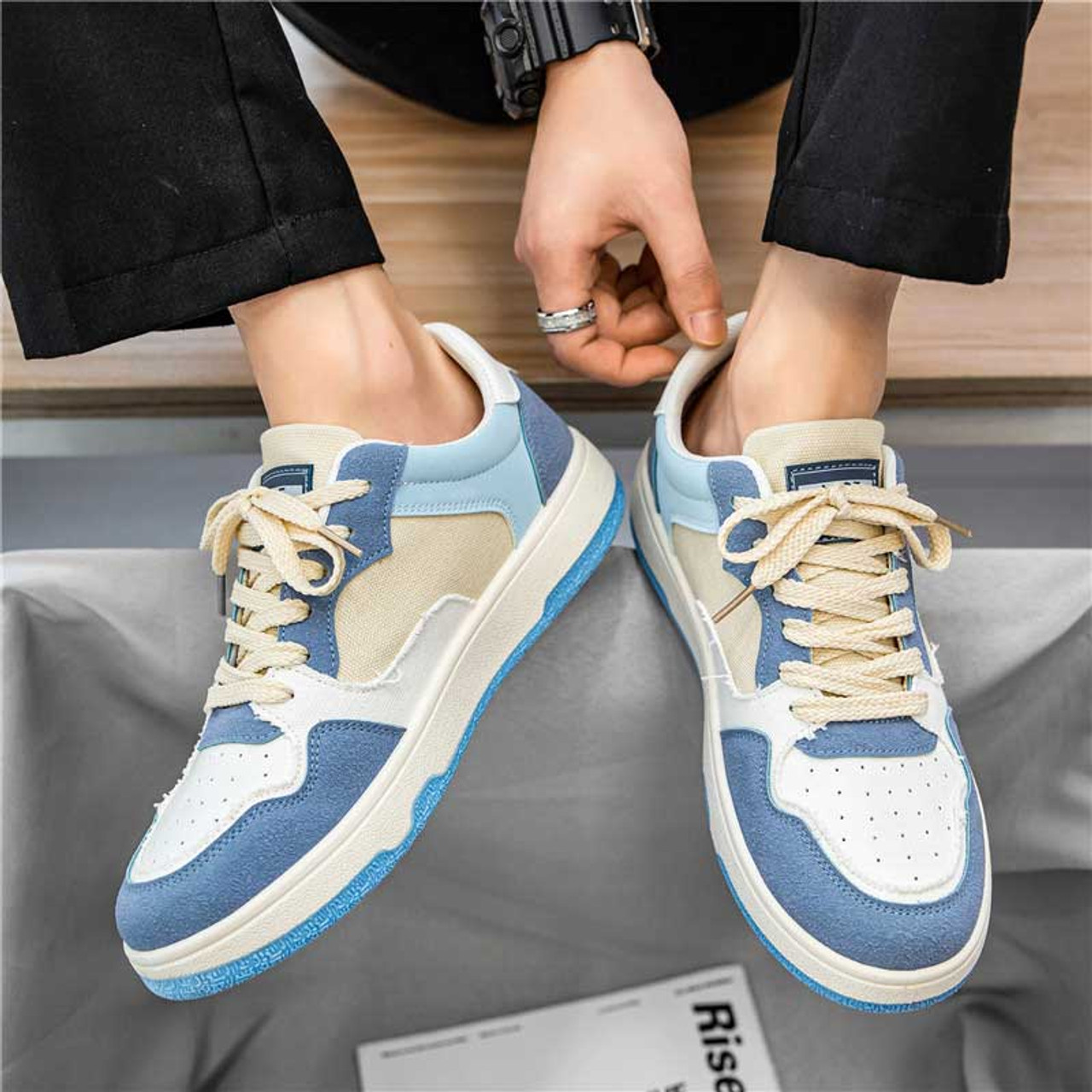 Beige blue suede casual lace up shoe sneaker | Mens sneakers shoes ...