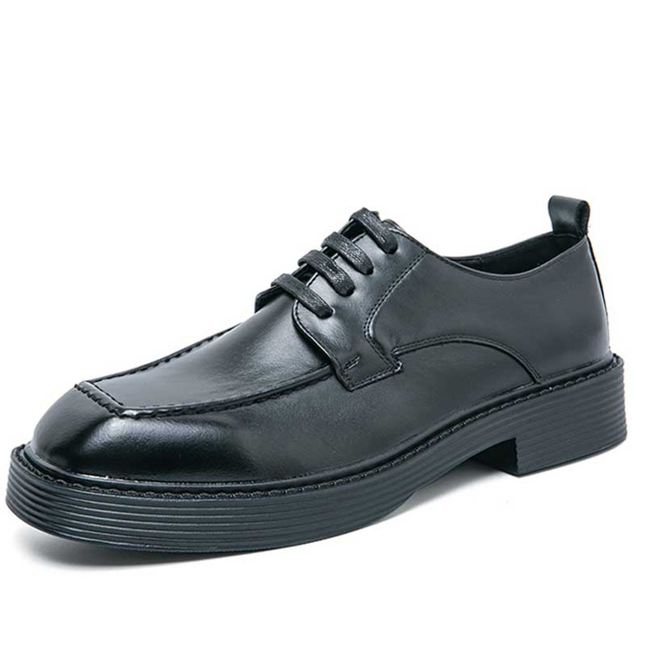 Black square toe derby dress shoe