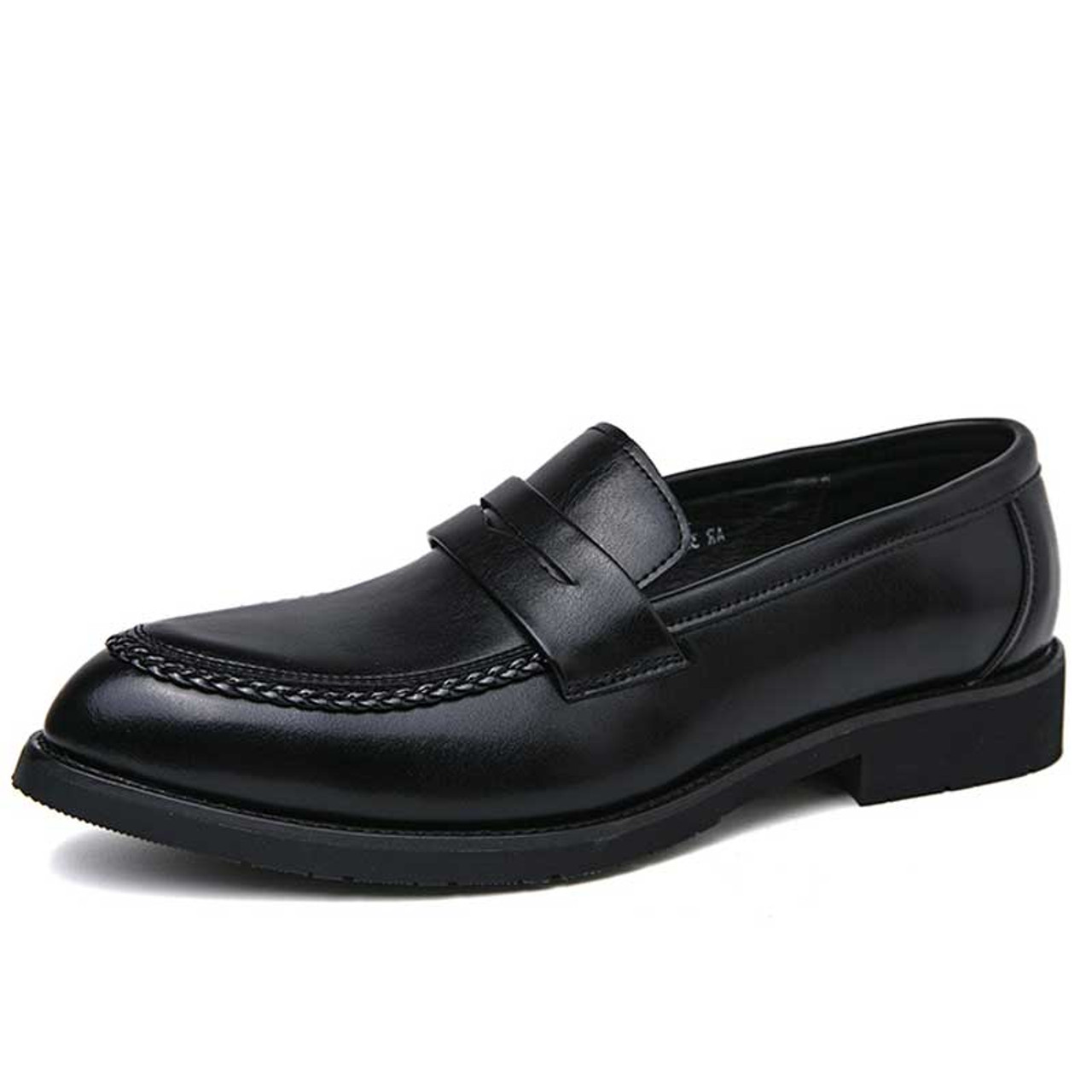 Black urban casual penny strap slip on dress shoe | Mens dress