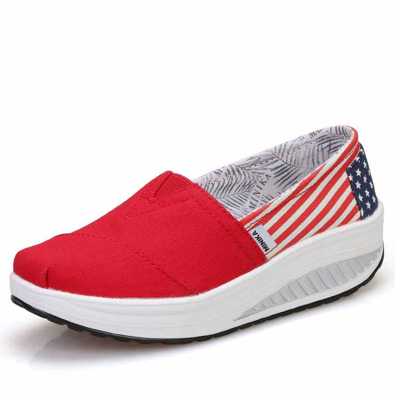 womens red canvas slip on shoes