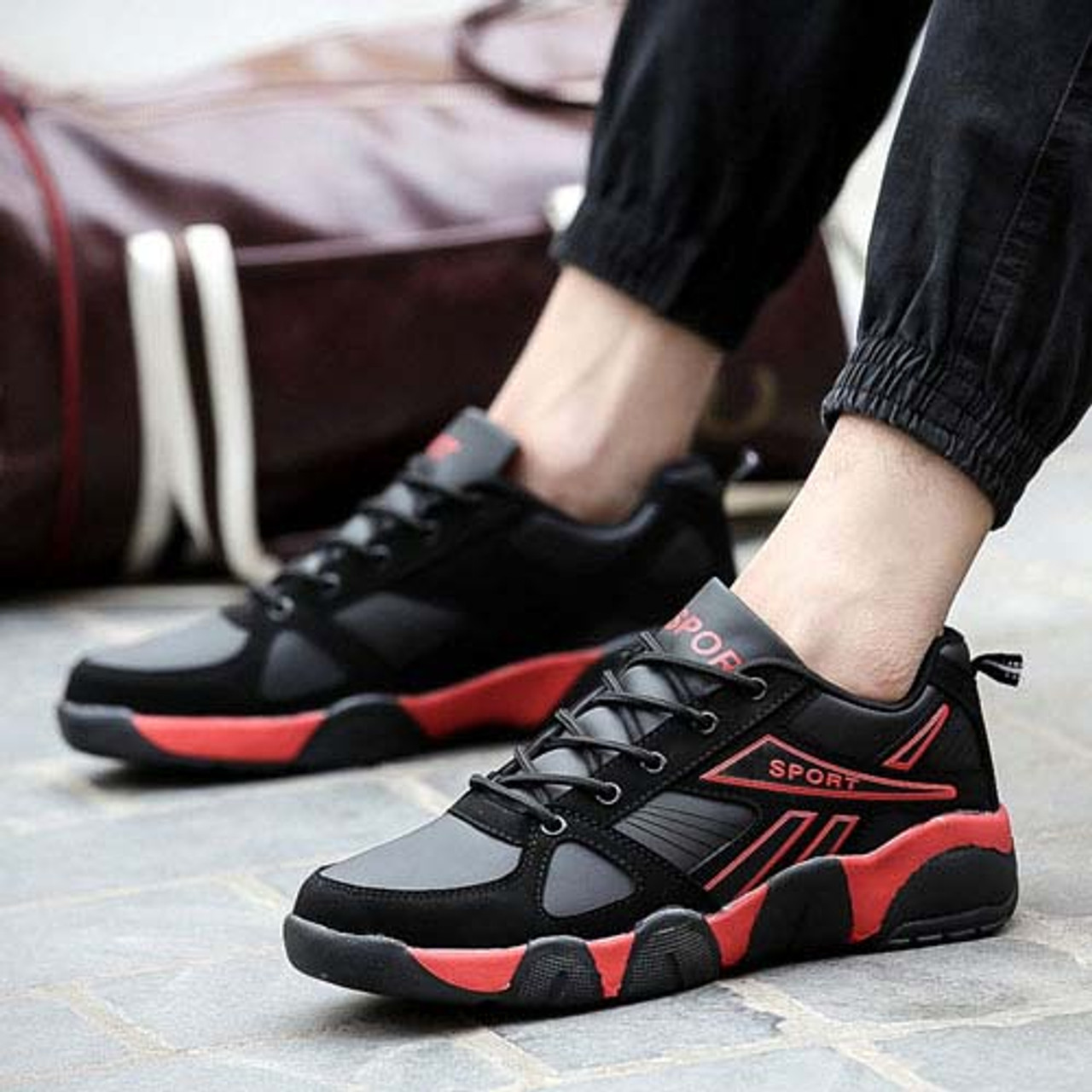 Black red pattern print leather lace up shoe sneaker | Mens shoes ...