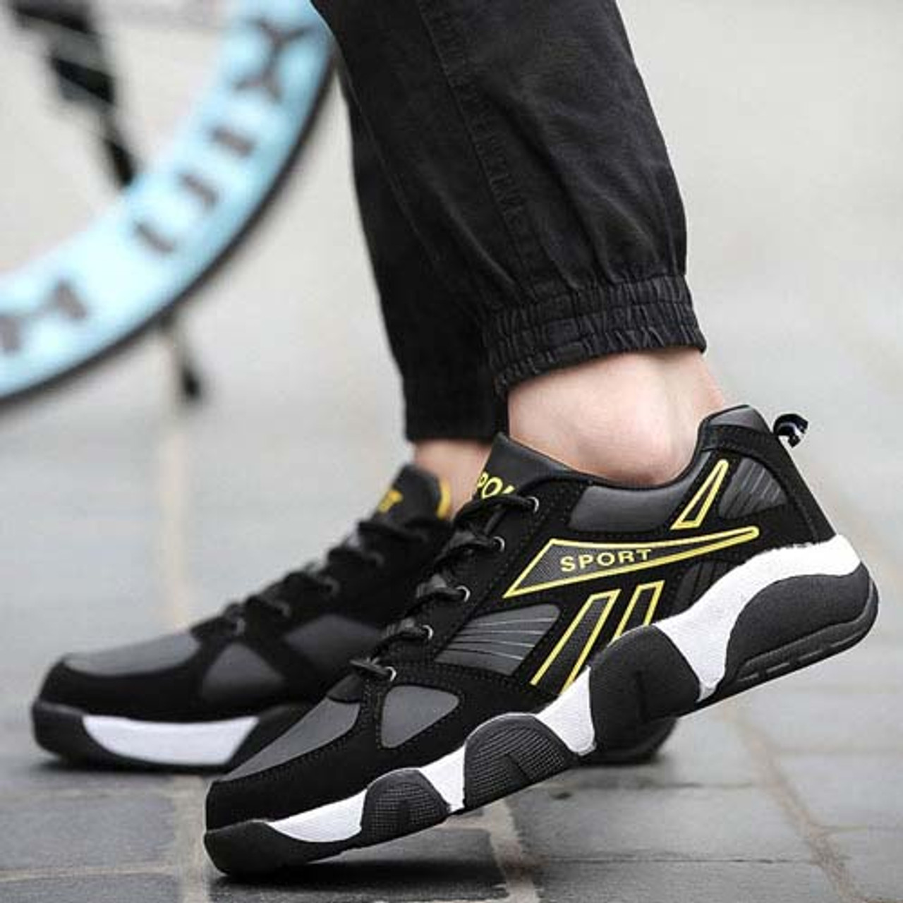 Black yellow pattern print leather lace up shoe sneaker | Mens shoes ...