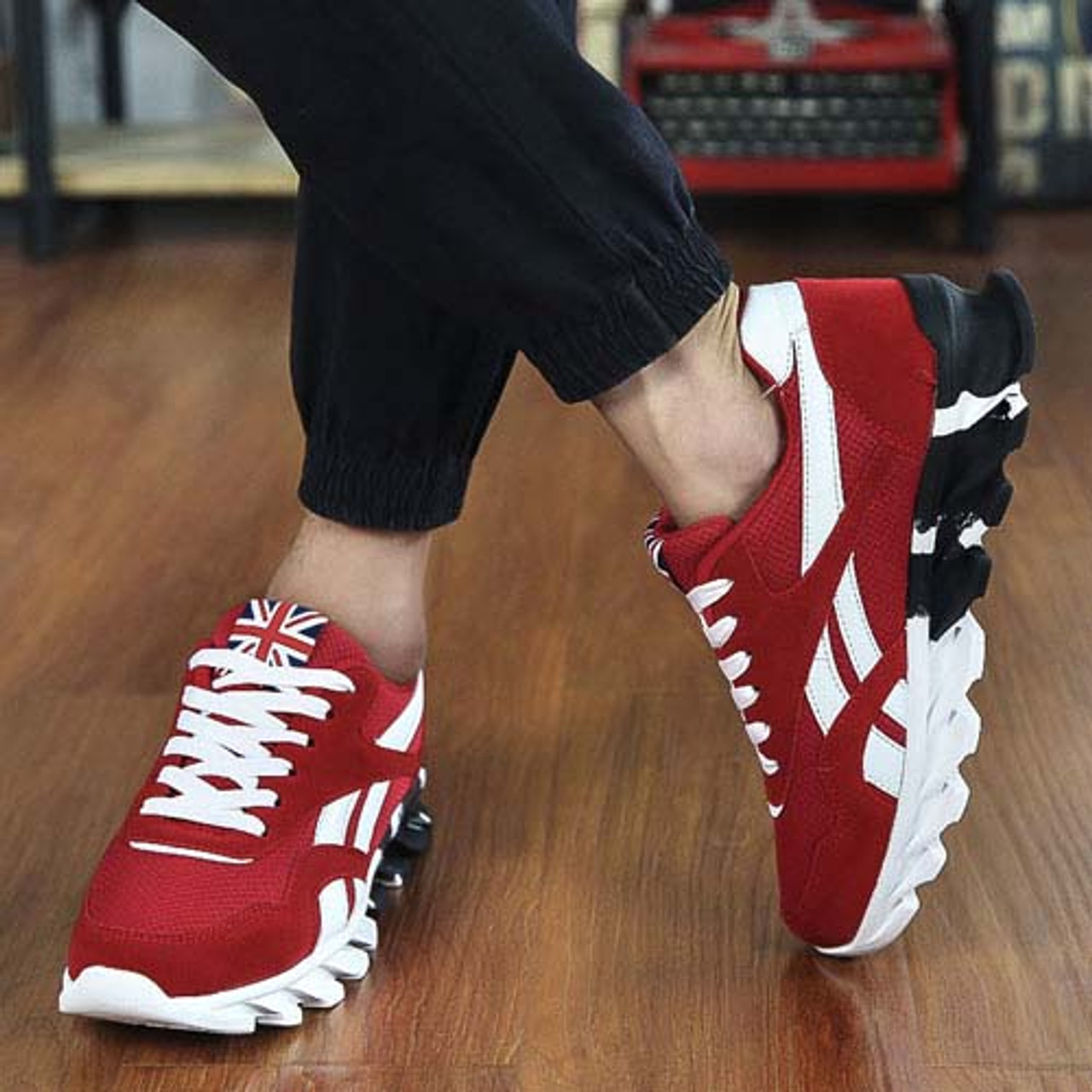 Red pattern flag print leather lace up shoe sneaker | Mens shoes online ...