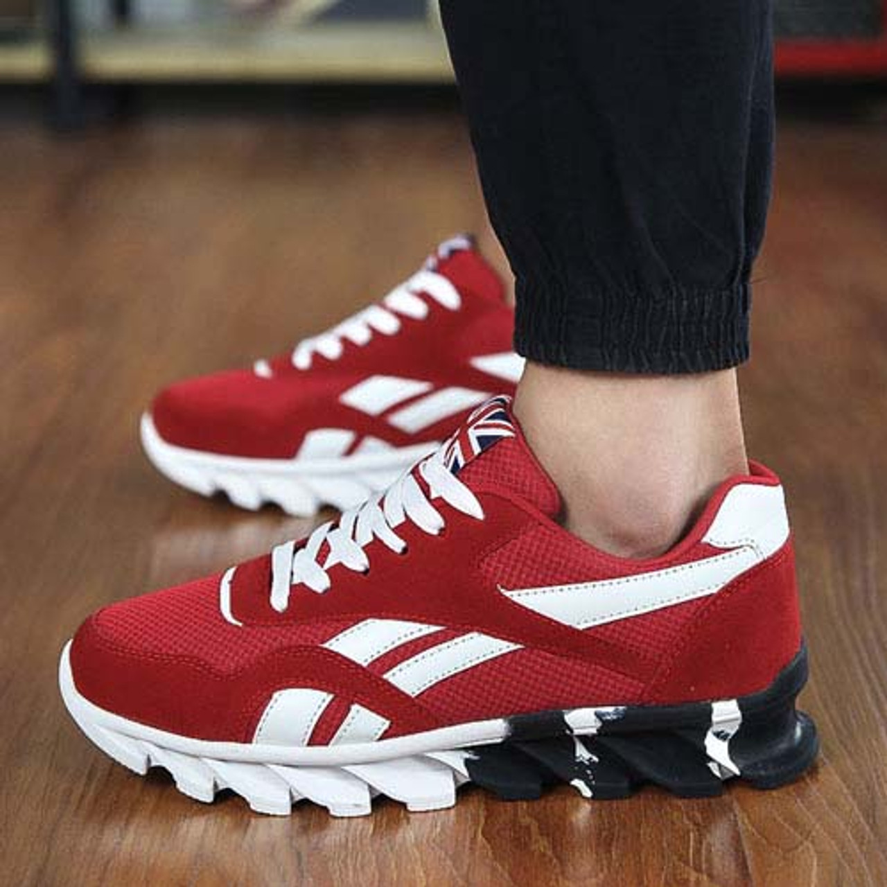 Red pattern flag print leather lace up shoe sneaker | Mens shoes online ...