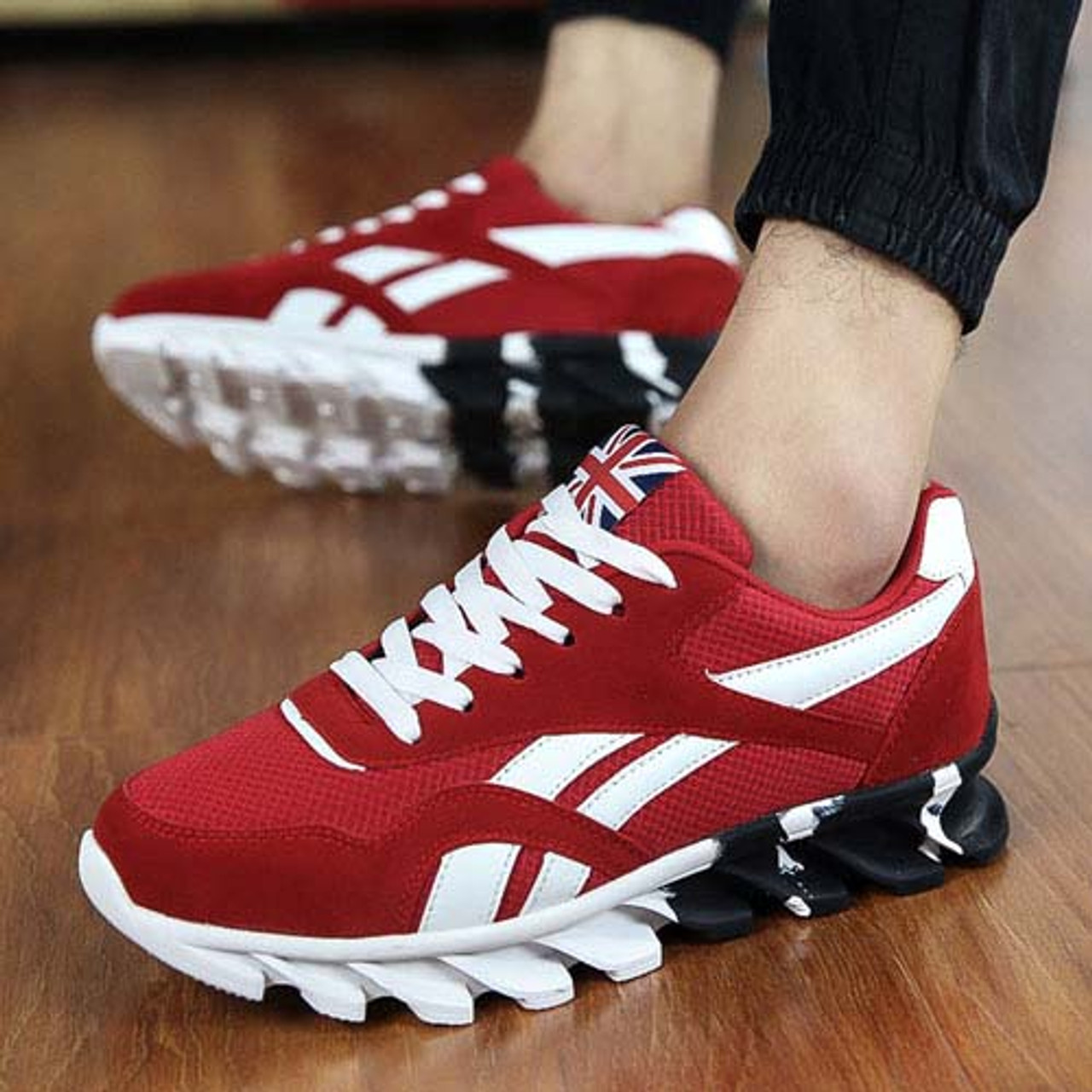Red pattern flag print leather lace up shoe sneaker | Mens shoes online ...