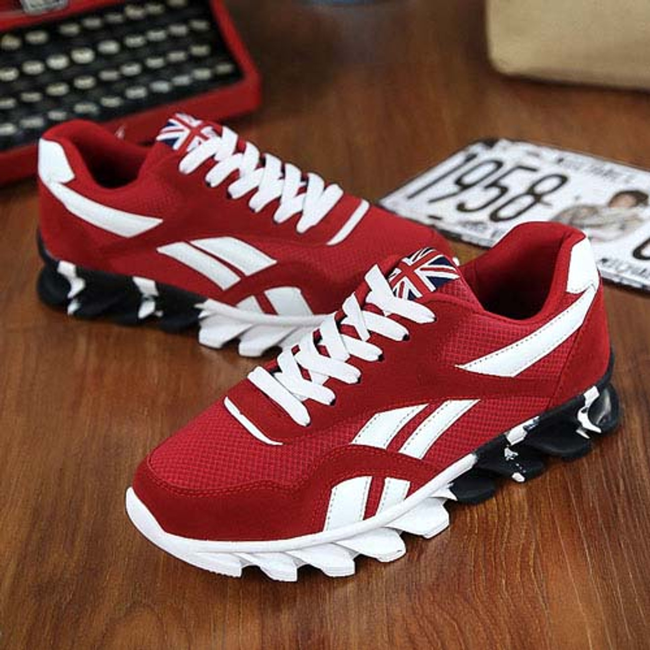 Red pattern flag print leather lace up shoe sneaker | Mens shoes online ...