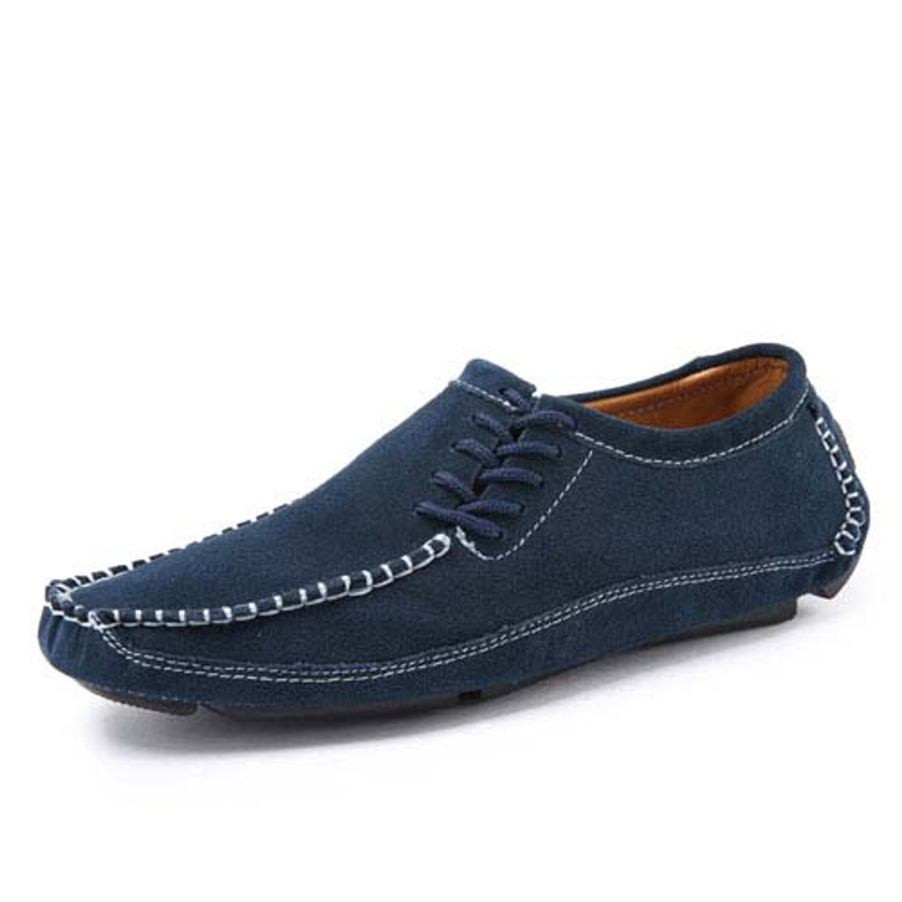 mens blue leather slip on shoes