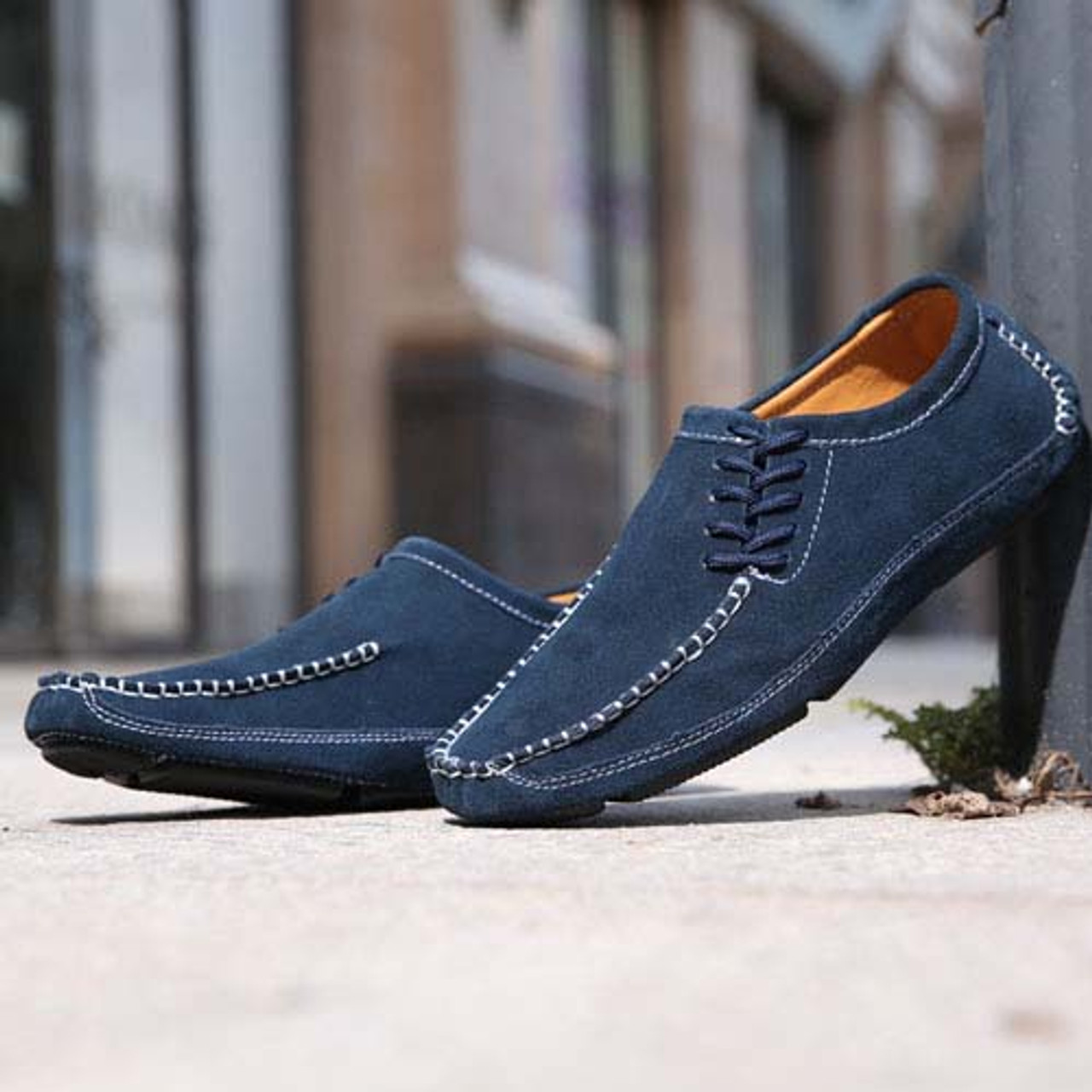 Blue urban casual suede leather slip on shoe loafer | Mens shoes online ...