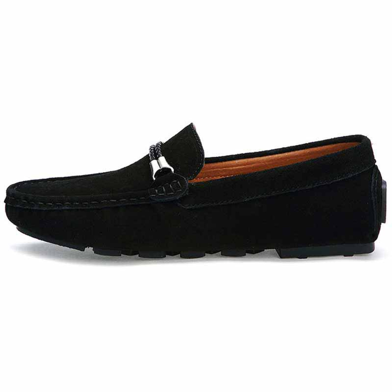 Black twin rope leather slip on shoe loafer | Mens shoes online 1232MS