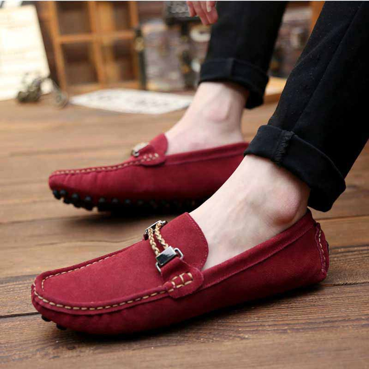 Red twin rope leather slip on shoe loafer | Mens shoes online 1243MS