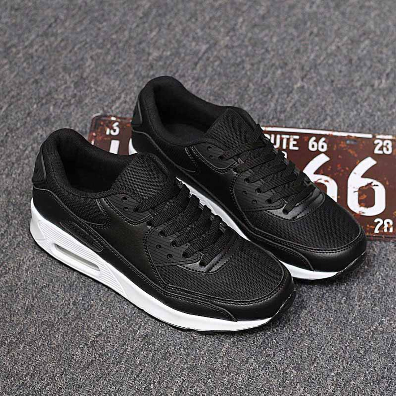 Black leather air sole sport shoe sneaker | Womens sneakers online 1615WS