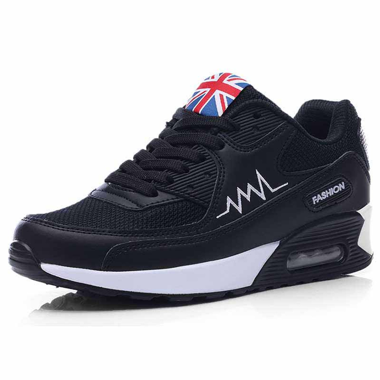 Black Pattern Leather Air Sole Sport Shoe Sneaker Womens