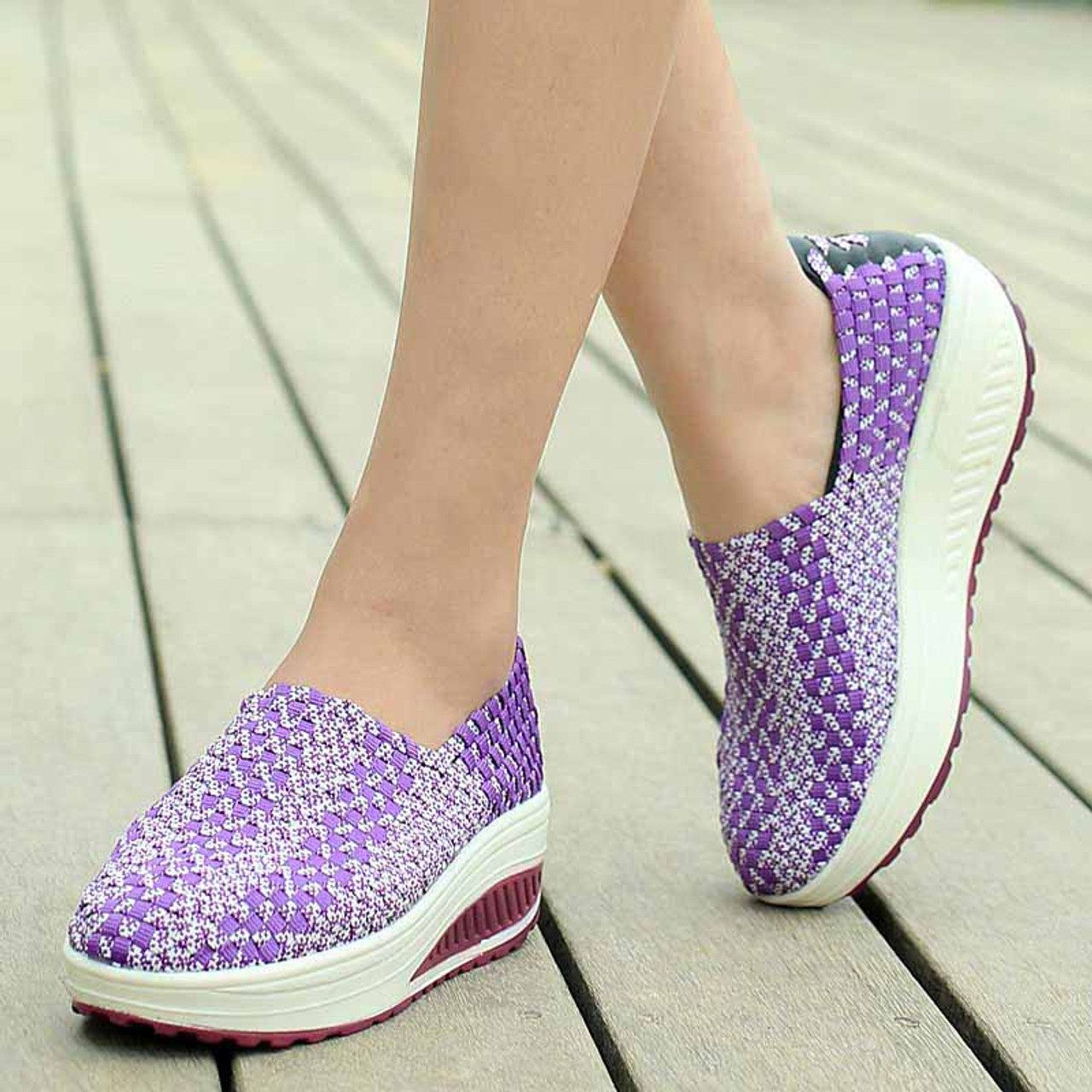 Purple weave check slip on rocker bottom shoe sneaker | Womens rocker ...