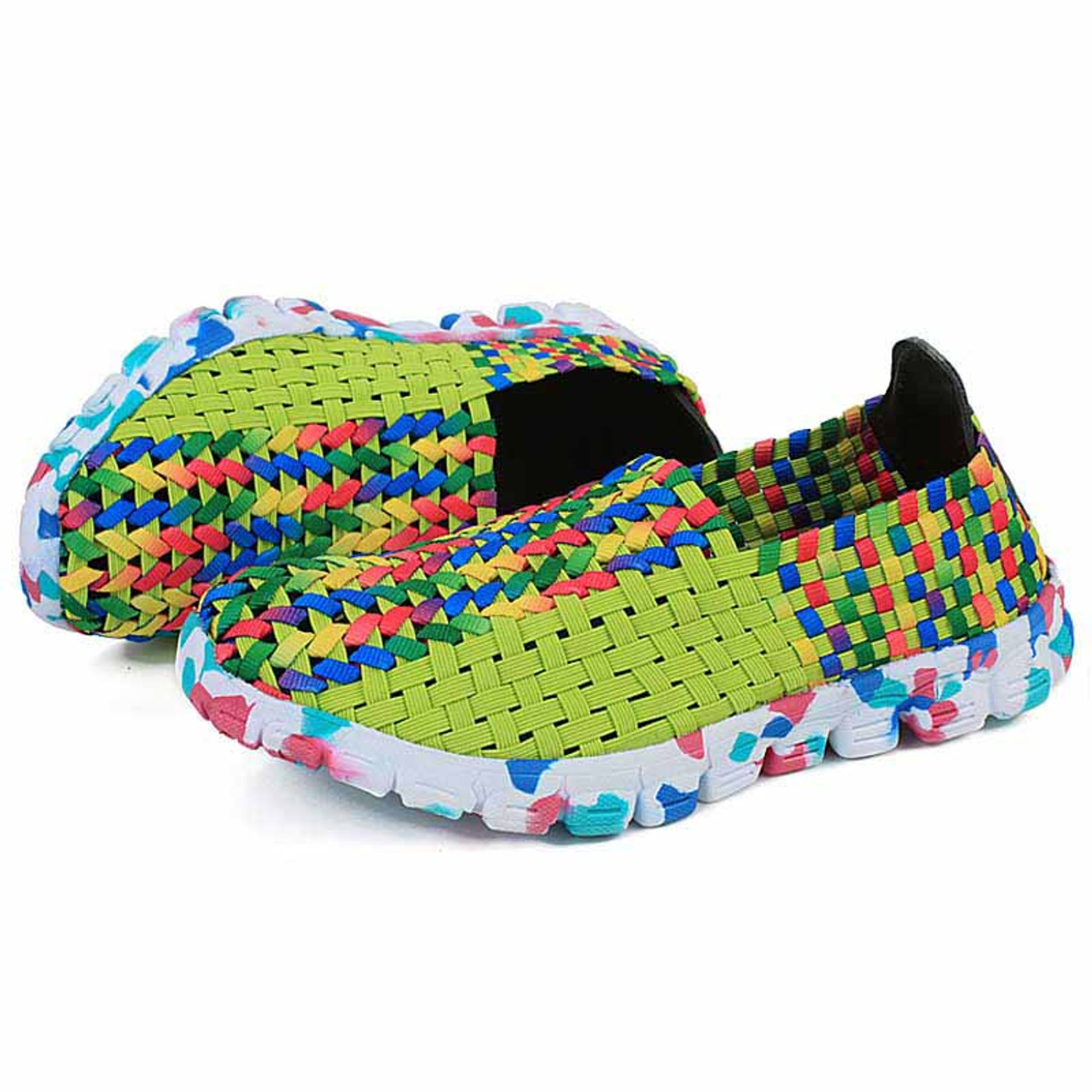 Green multi color weave pattern slip on shoe sneaker | Womens sneakers ...