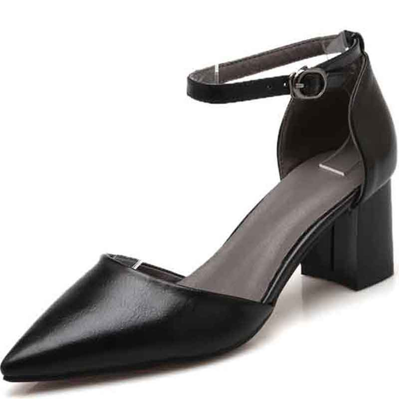 black leather ankle strap shoes
